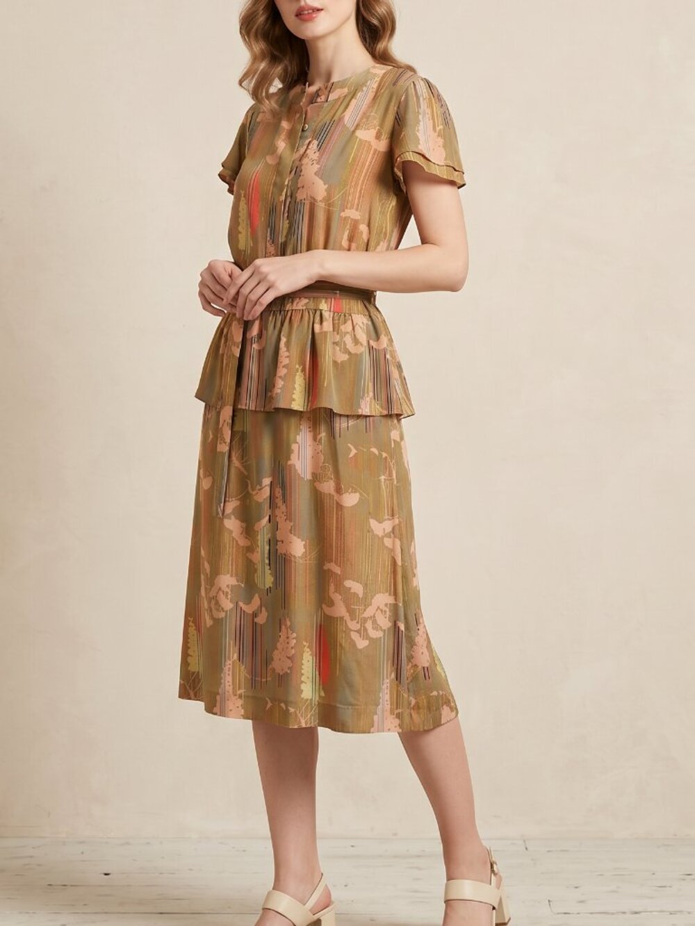 Vintage Bijou Printed Dress with Belt